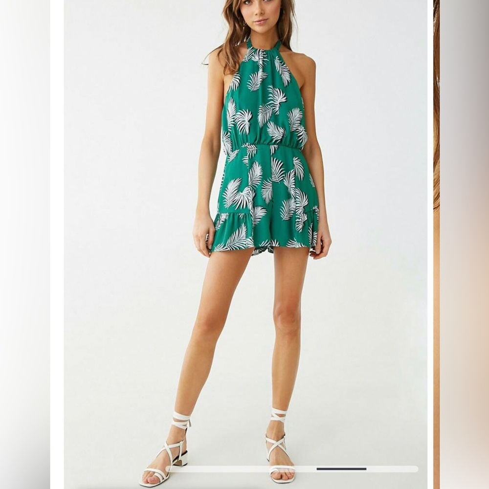 Leaf Print Halter Romper